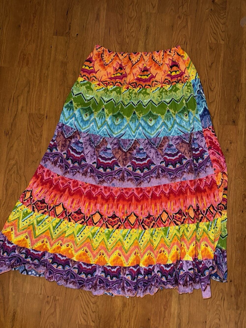 Mystique Aura Boho Hippie Rainbow Sequined Maxi Skirt Festival Medium Unique